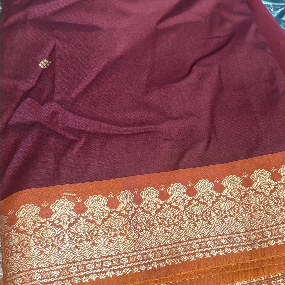 Brand New Burgundy and Rusted Orange Saree
